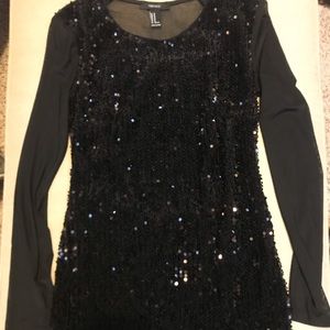 Black Sparkly Sequin See Through Back Dress